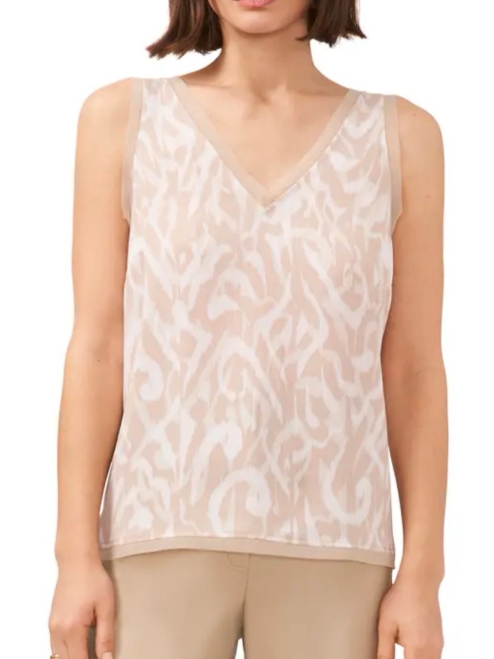 HALOGEN Lightweight Strapless Blouse • Abstract Animal Print • White & Beige NWT